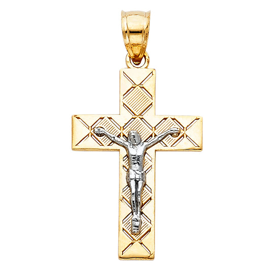 14K Two-Tone Gold Diamond-Cut Crucifix Pendant