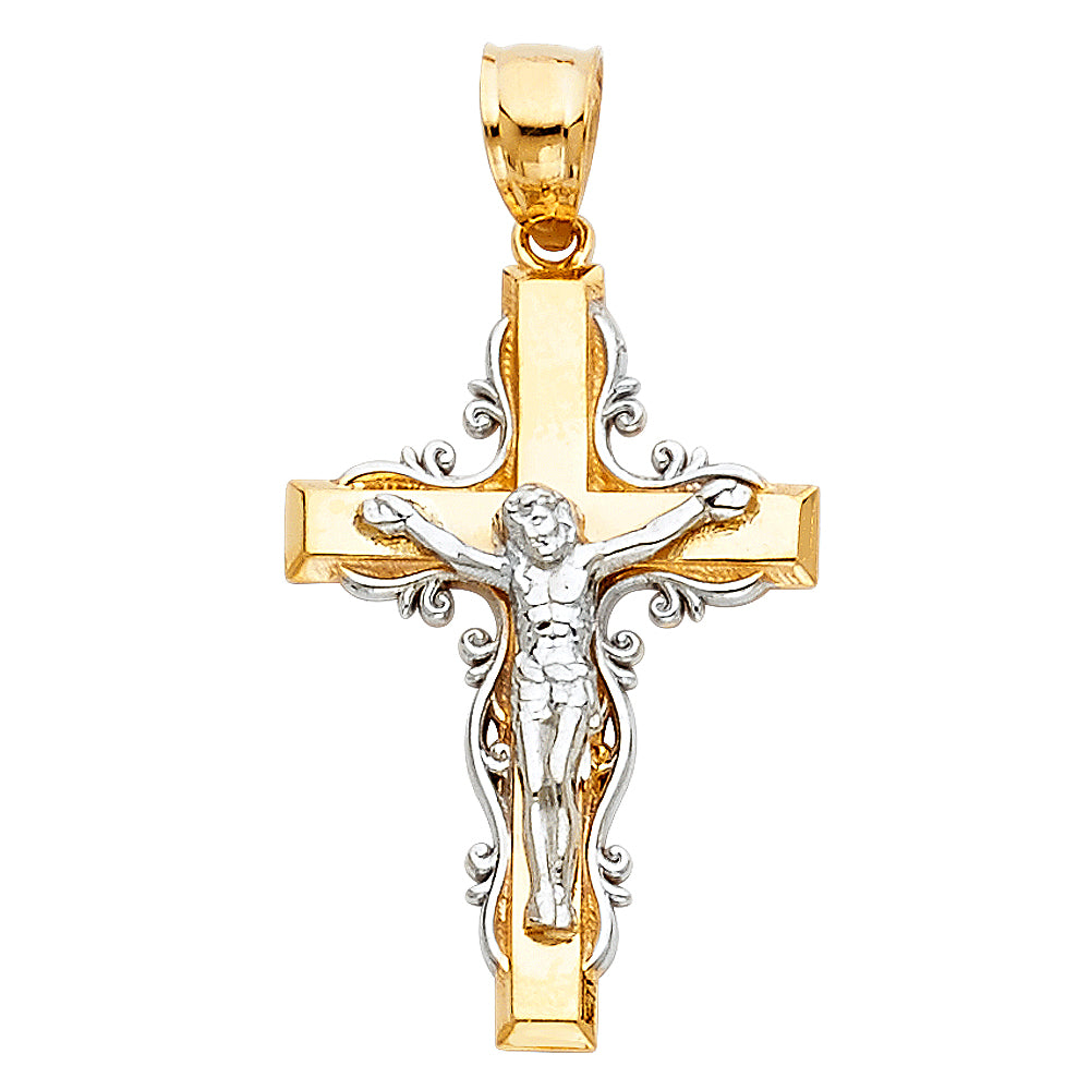 14K Two-Tone Gold Ornate Crucifix Pendant