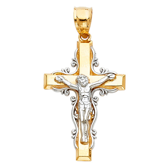 14K Two-Tone Gold Ornate Crucifix Pendant