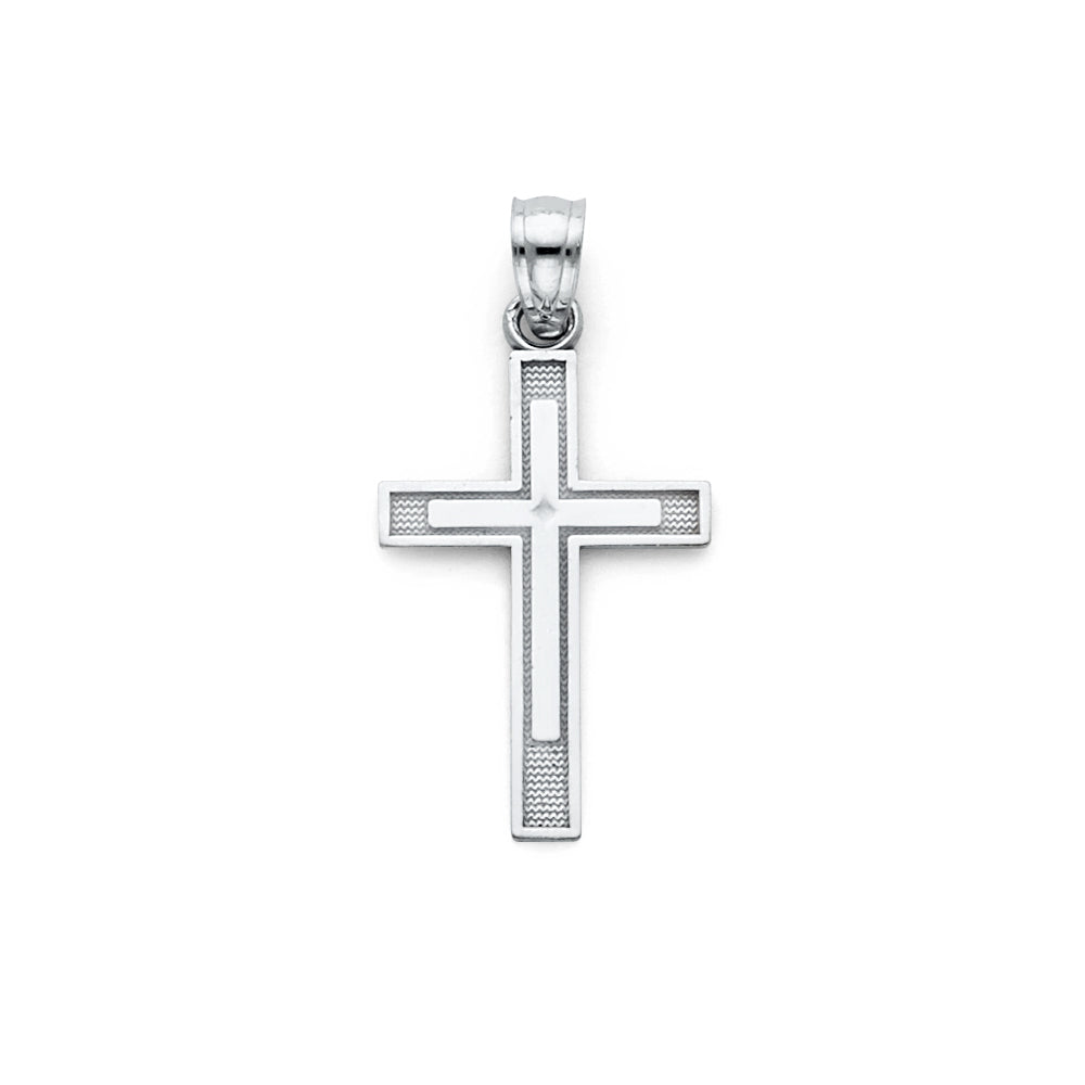 14K White Gold Textured Center Cross Pendant aprox 1" tall