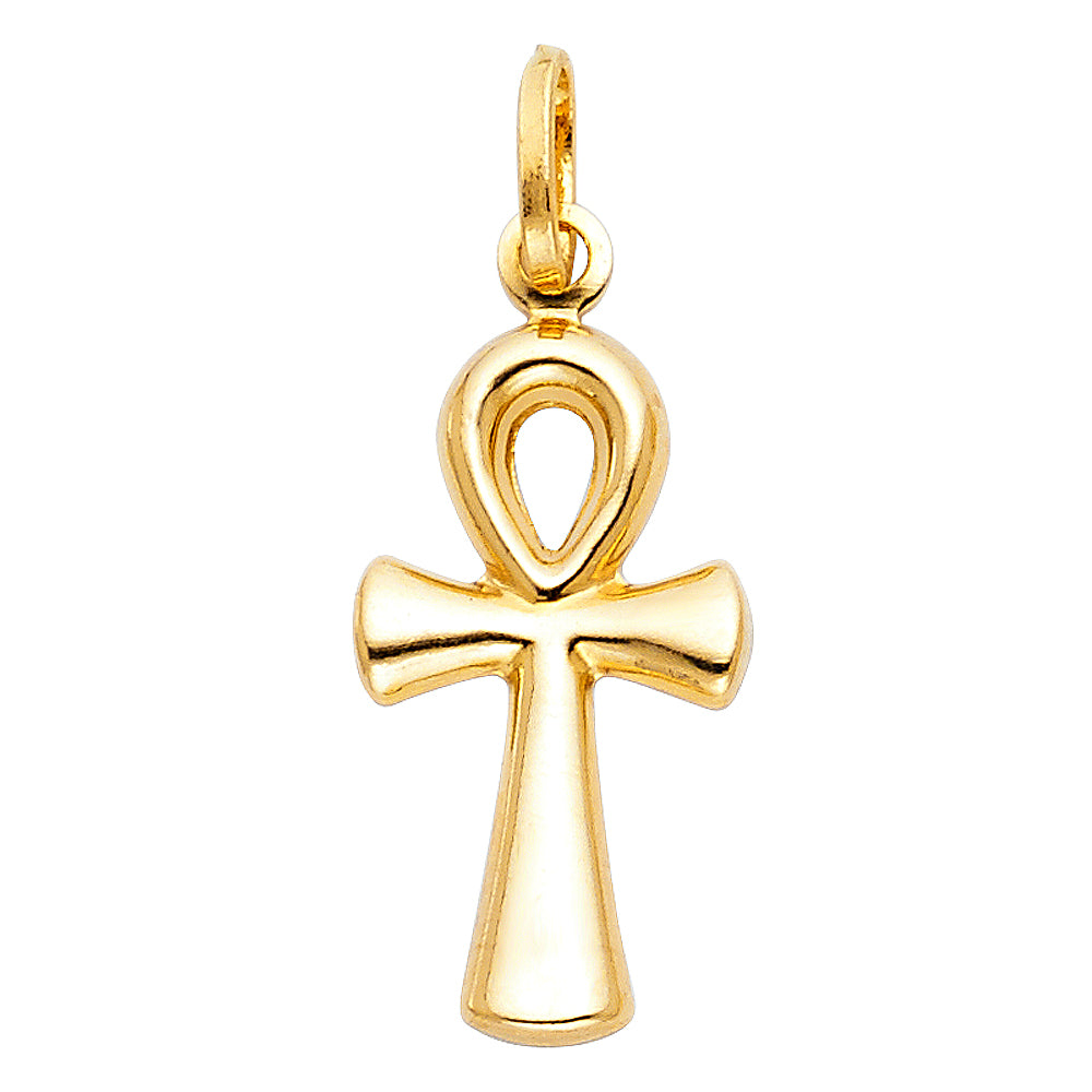 14K Yellow Gold High-Polished Ankh Cross Pendant aprox 1 1/4" tall
