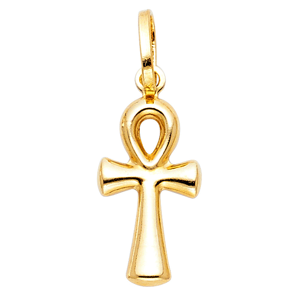 14K Yellow Gold High-Polished Ankh Cross Pendant aprox 1" tall