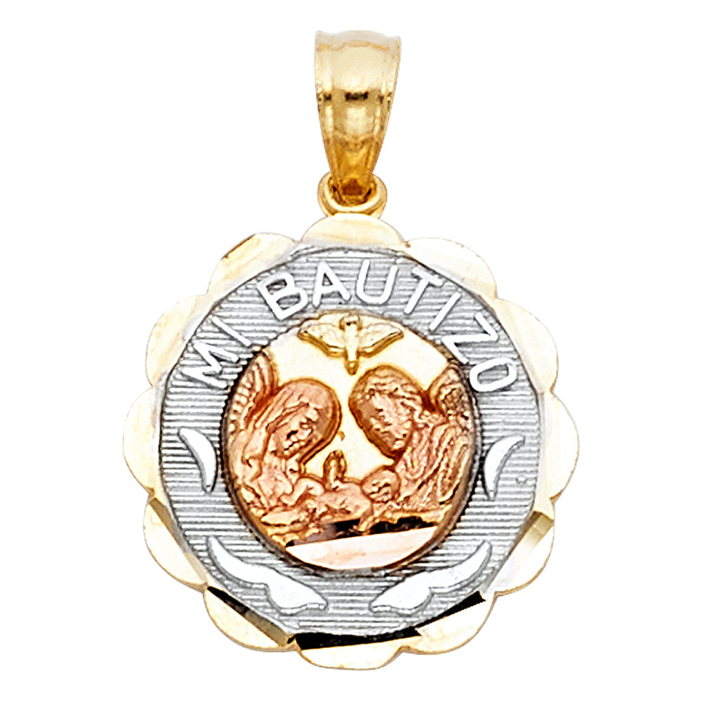 14K Tri-Color Gold Baptism Round Medallion