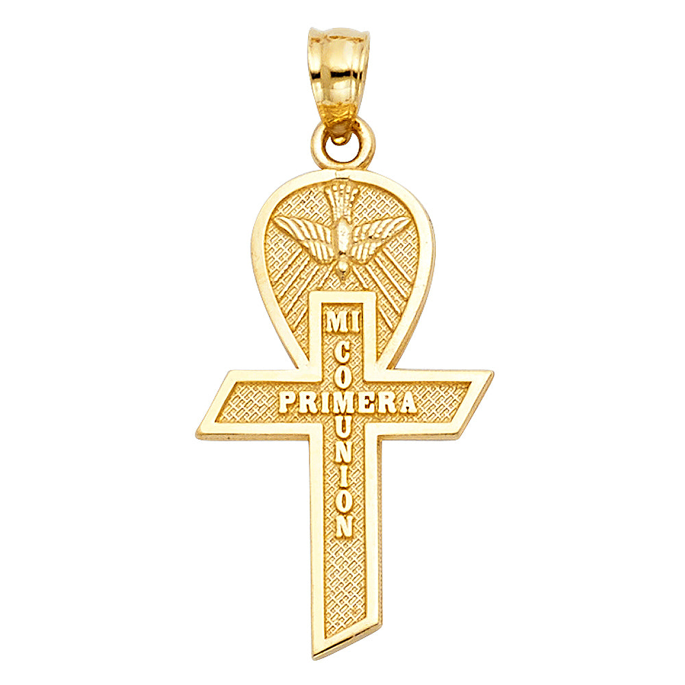 14K Yellow Gold Diamond-Cut Mi Primera Comunión Cross Pendant