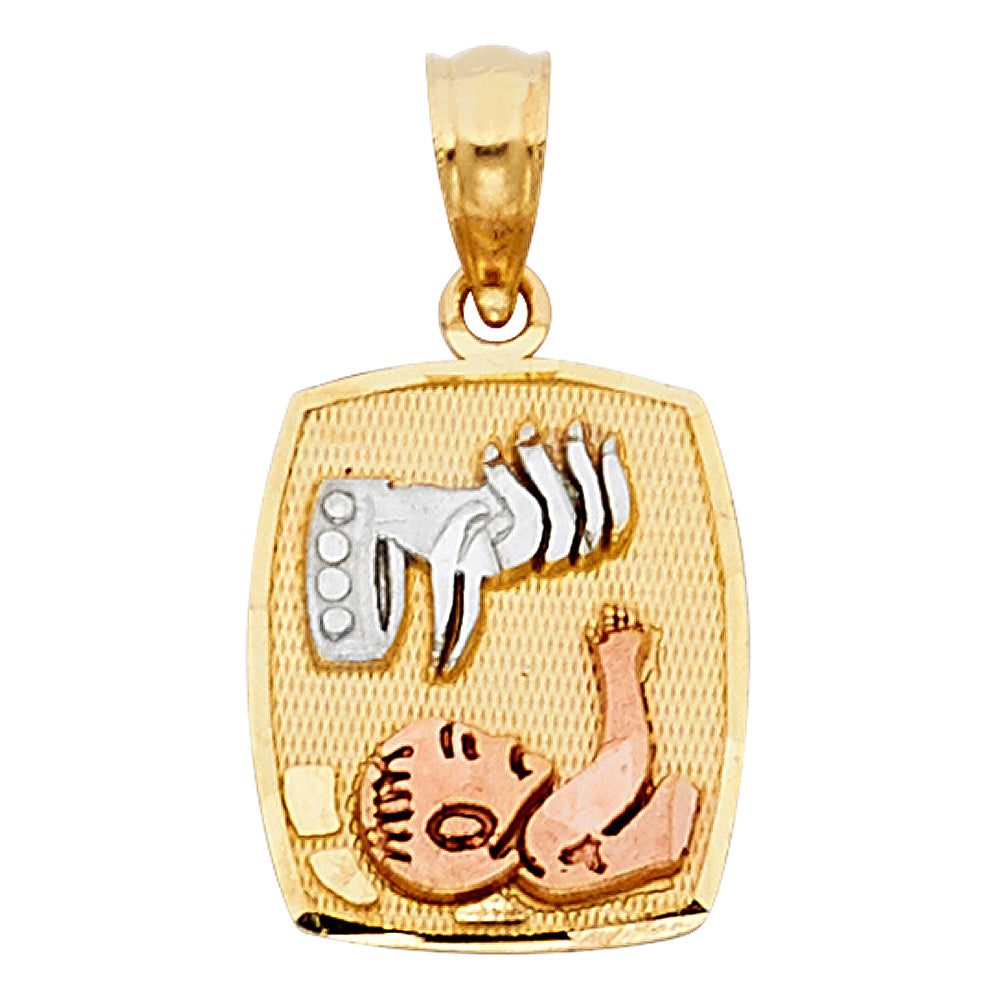 14K Tri-Color Gold Baptism Medallion Pendant