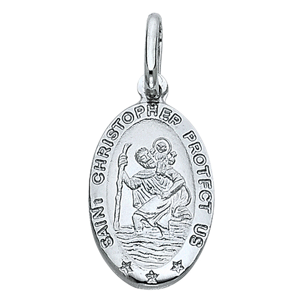 14K White Gold Oval Saint Christopher Protection Medallion Pendant