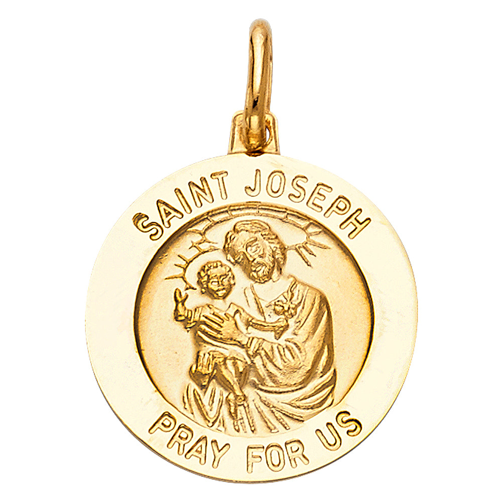 14K Yellow Gold Saint Joseph Pray For Us Medallion Pendant