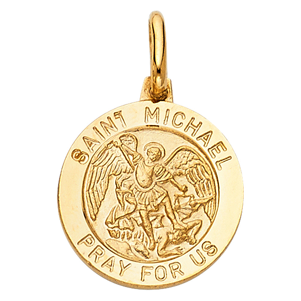14K Yellow Gold Saint Michael Pray For Us Medallion Pendant