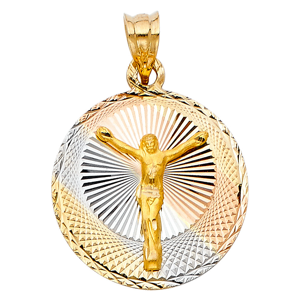 14K Tri-Color Gold Crucifix Medallion Pendant