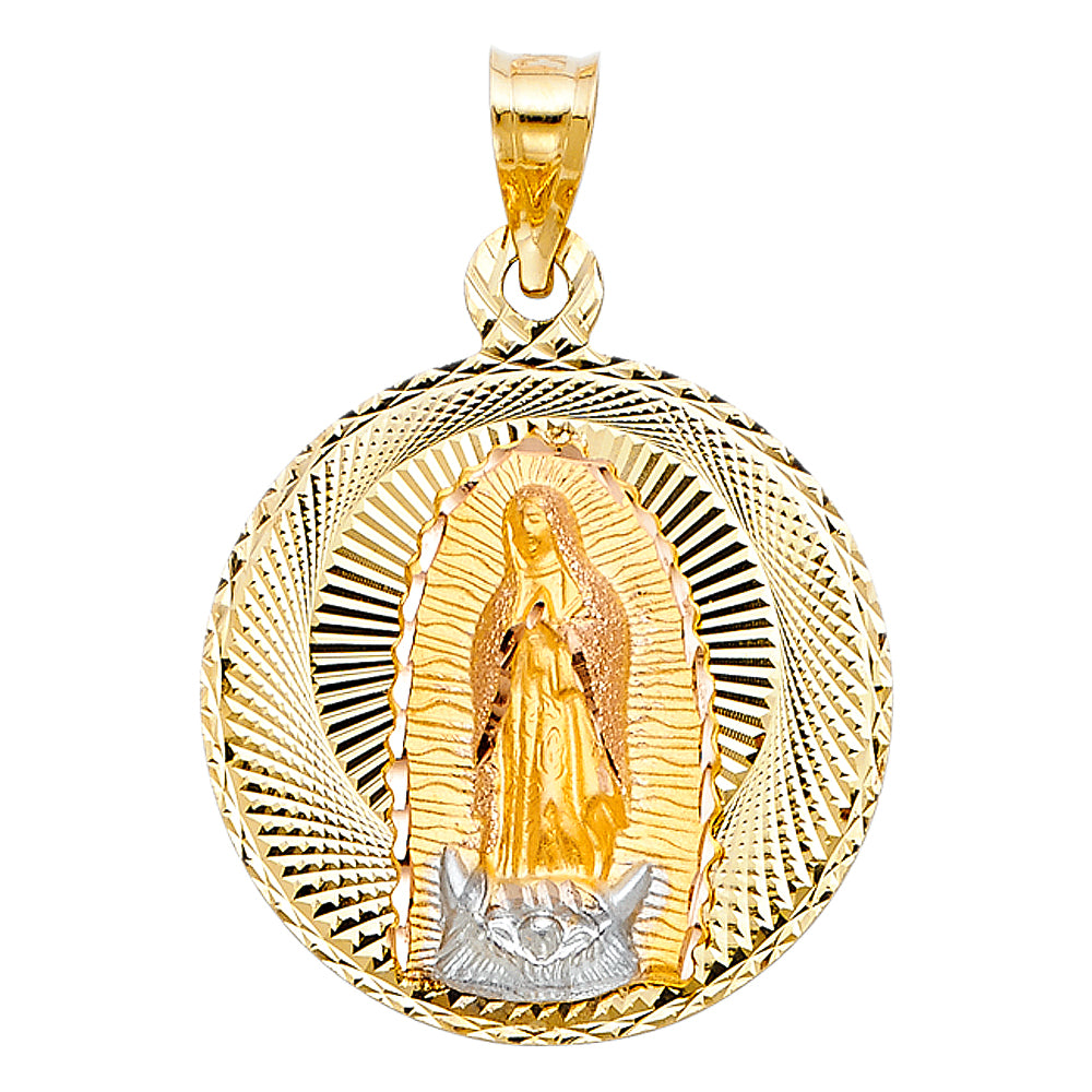 14K Two-Tone Gold Guadalupe Round Medallion Pendant