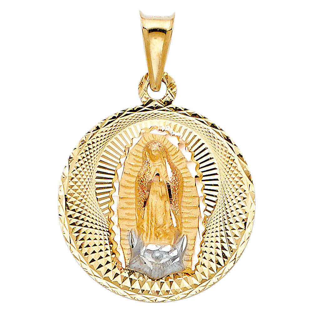 14K Two-Tone Gold Guadalupe Round Medallion Pendant