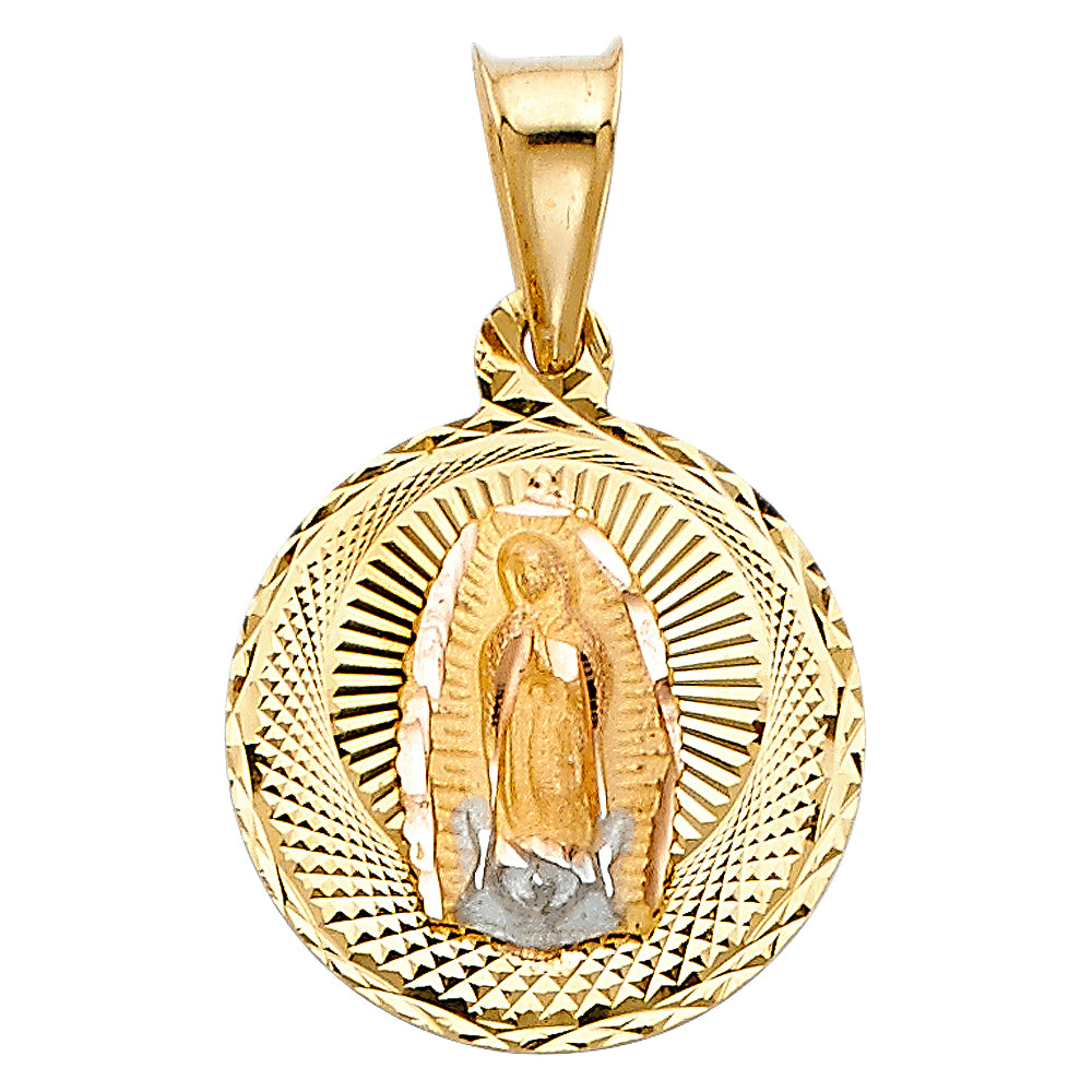 14K Two-Tone Gold Guadalupe Round Medallion Pendant