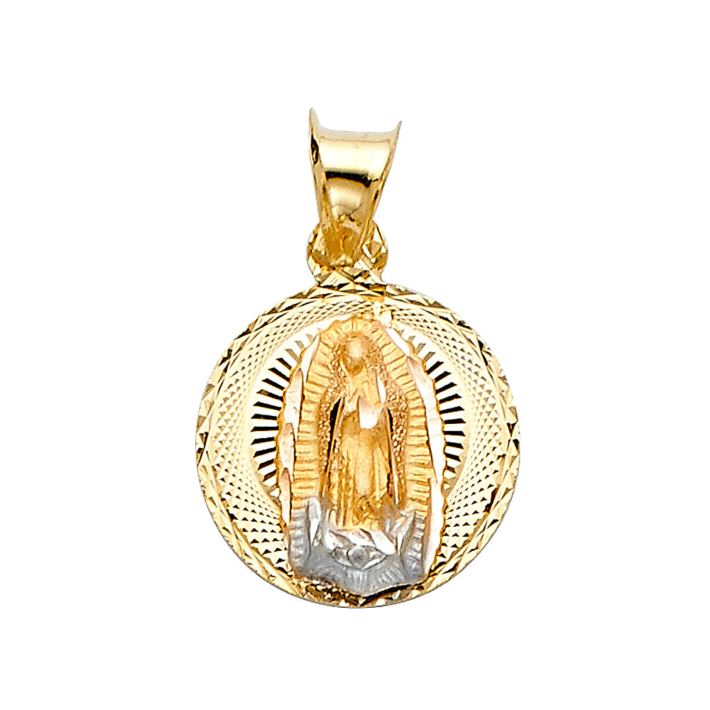 14K Two-Tone Gold Guadalupe Round Medallion Pendant