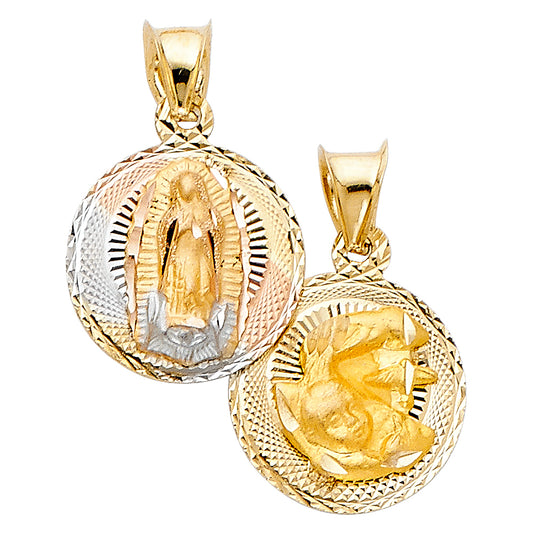 14K Tri-Color Gold Double Sided Guadalupe & Baptism Medallion