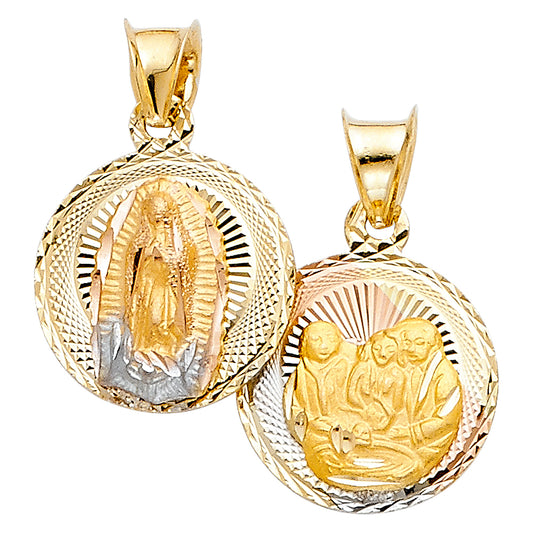 14K Tri-Color Gold Double Sided Guadalupe & Baptism Medallion