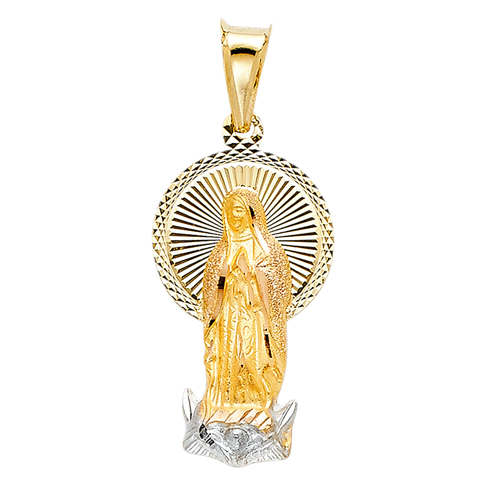 14K Two-Tone Gold Our Lady of Guadalupe Round Halo Pendant