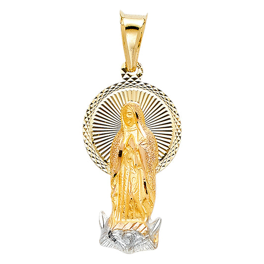 14K Two-Tone Gold Our Lady of Guadalupe Round Halo Pendant