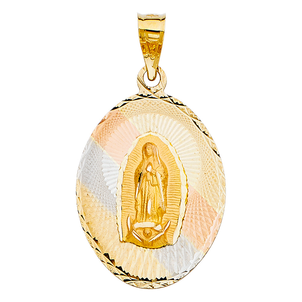 14K Tri-Color Gold Oval Guadalupe Medallion