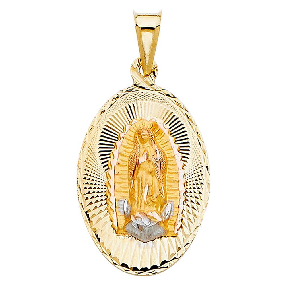 14K Two-Tone Gold Guadalupe Oval Medallion Pendant