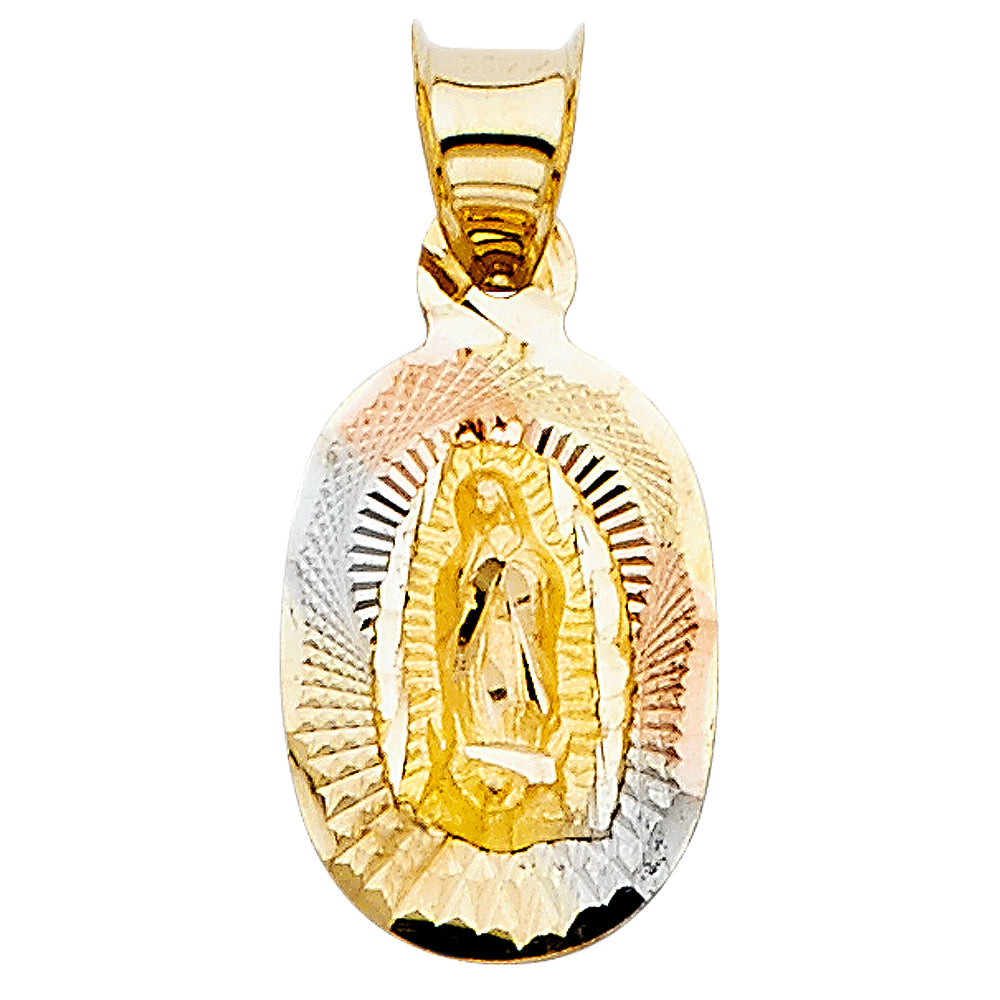 14K Tri-Color Gold Oval Guadalupe Medallion