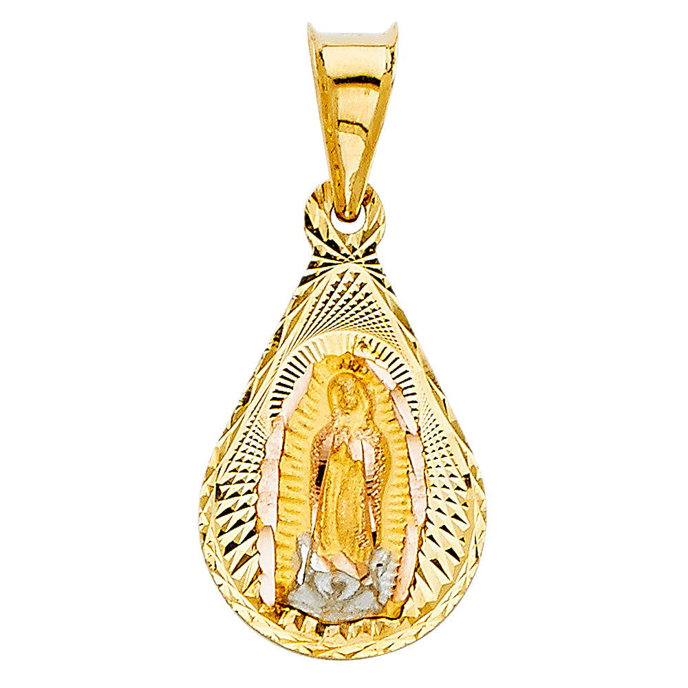 14K Two-Tone Gold Teardrop Oval Guadalupe Medallion