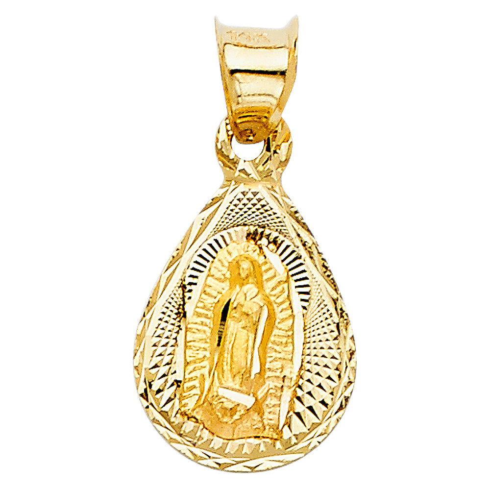 14K Two-Tone Gold Teardrop Oval Guadalupe Medallion