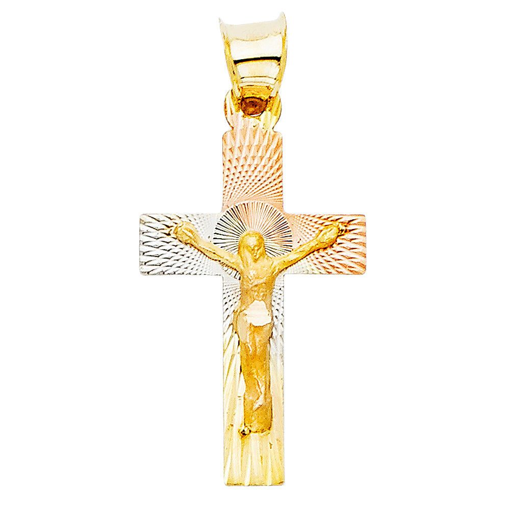 14K Tri-Color Gold Diamond-Cut Crucifix Pendant aprox 1" tall