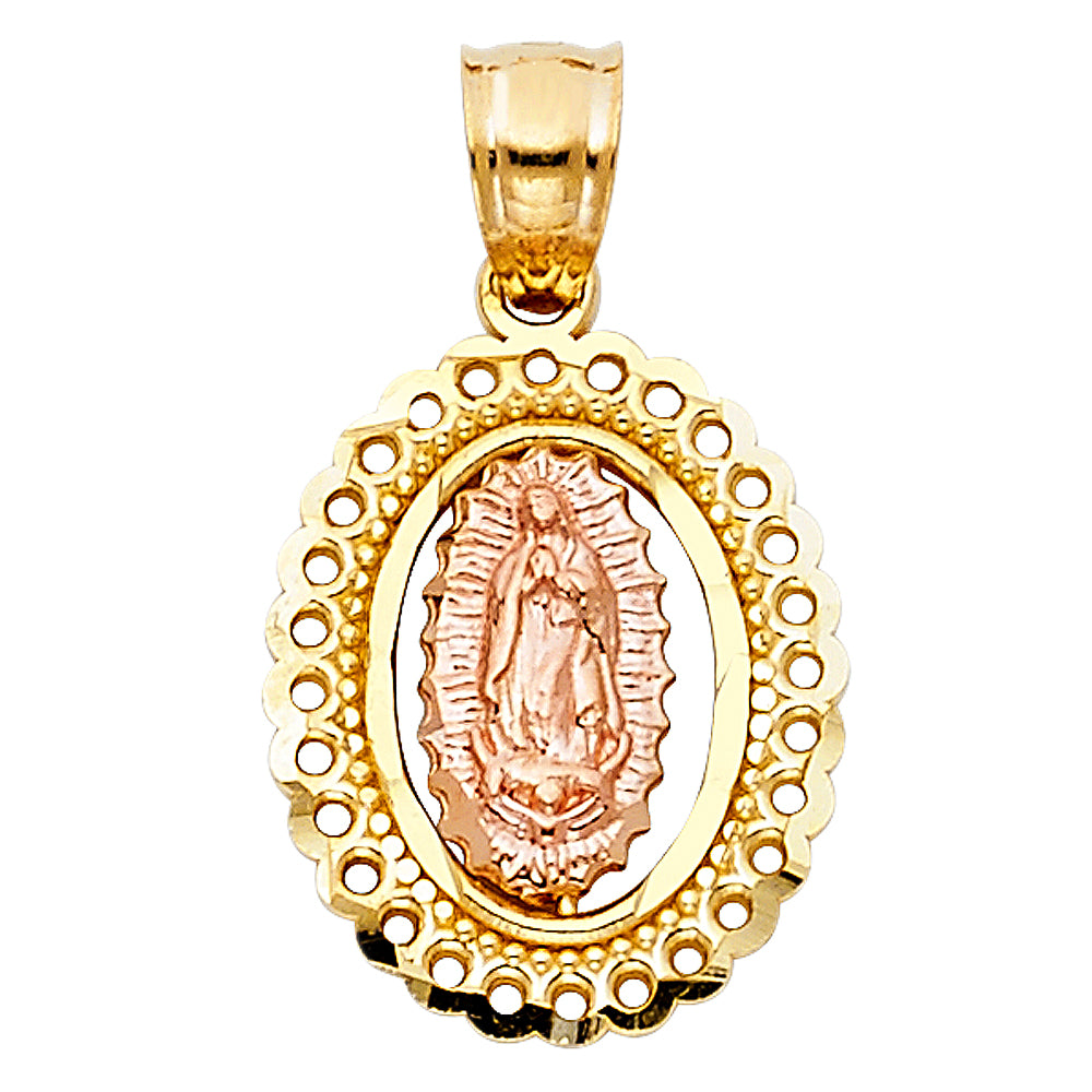 14K Two-Tone Gold Virgen de Guadalupe Filigree Oval Pendant