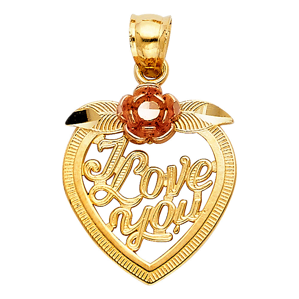 14K Two-Tone Gold “Love You” Heart Design Pendant