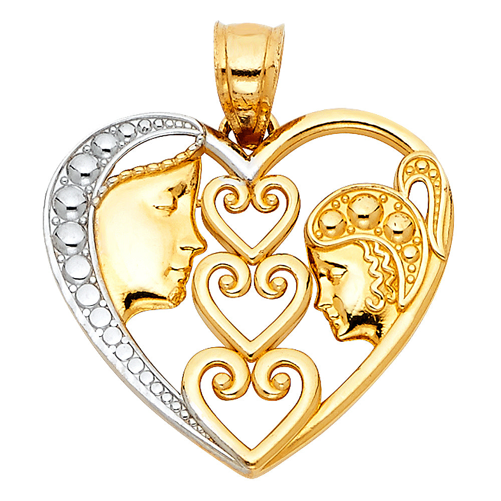14K Two-Tone Gold Mother and Child Heart Pendant