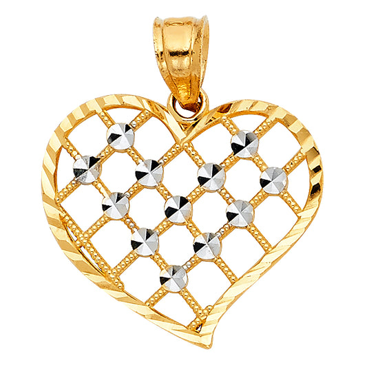14K Two-Tone Gold Heart Lattice Pendant
