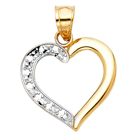 14K Two-Tone Gold Open Heart Pendant with Diamond-Cut Accents