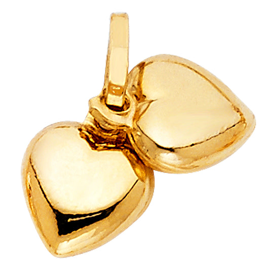 14K Yellow Gold Double Puff Heart Pendant