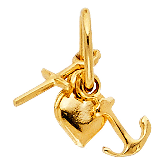 14K Yellow Gold Anchor, Cross, and Heart Charm Pendant