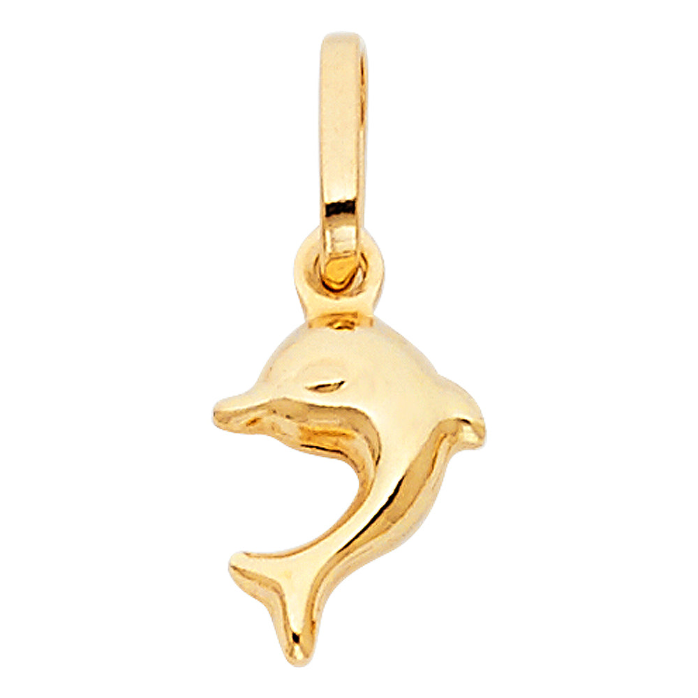14K Yellow Gold Dolphin Pendant 0.5" Tall