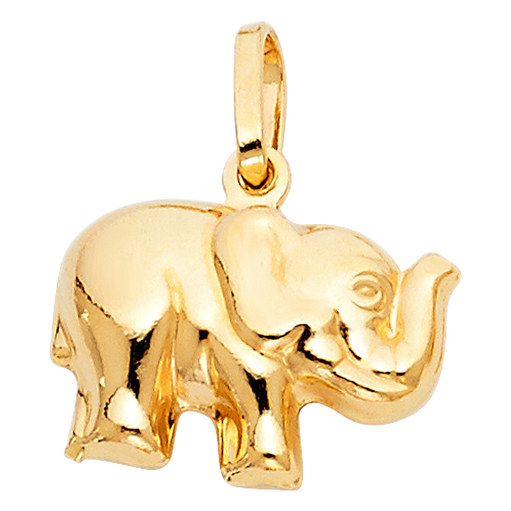 14K Yellow Gold Elephant Pendant 0.5" Tall