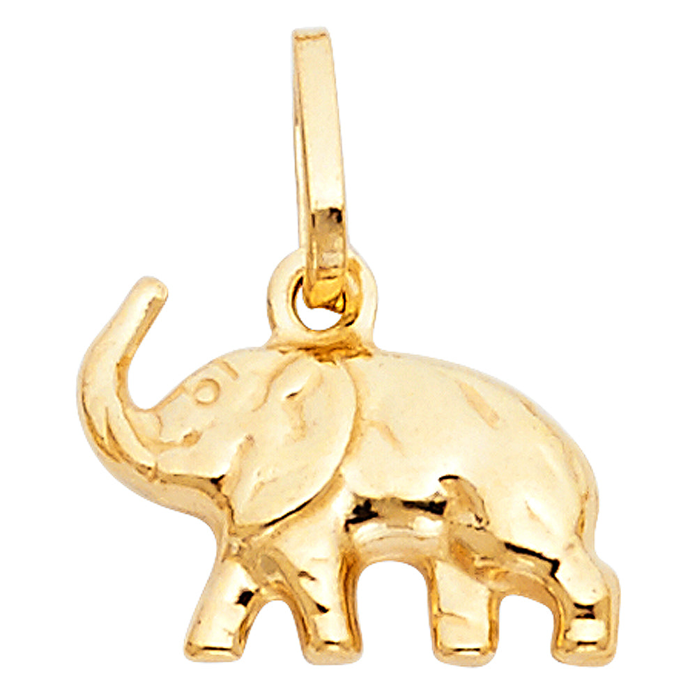 14K Yellow Gold Elephant Pendant 0.4" Tall
