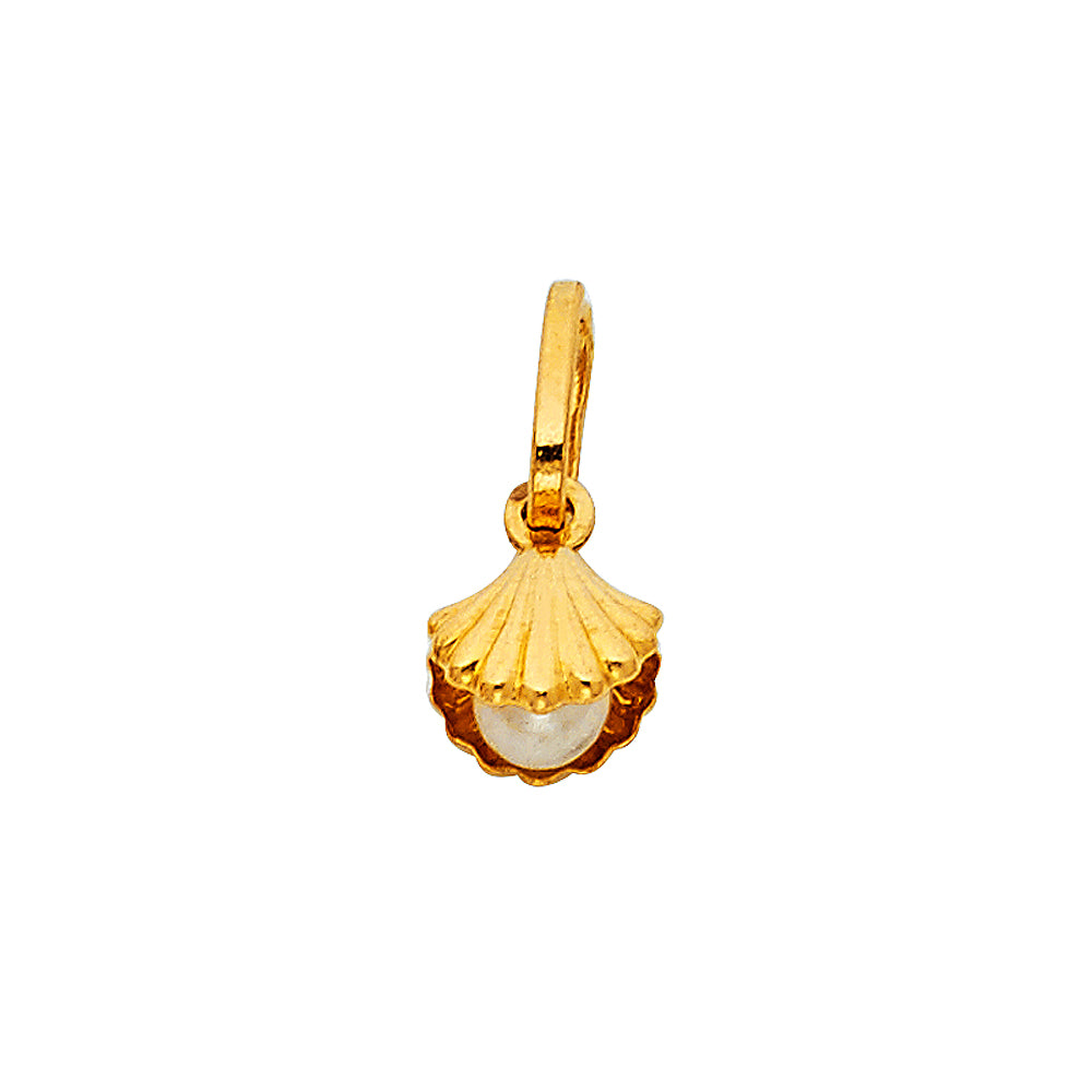 14K Yellow Gold Seashell with Pearl Pendant