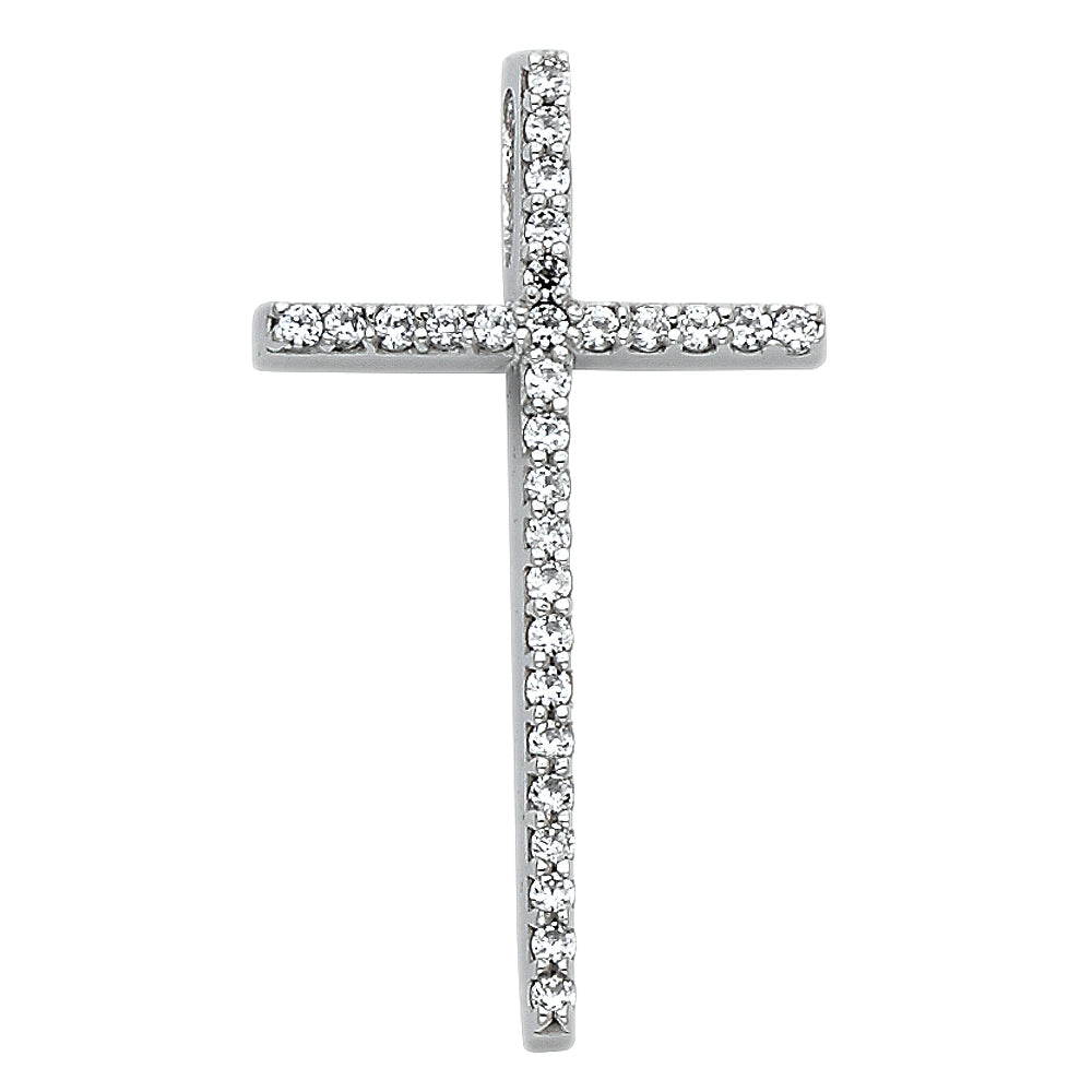 14K White Gold CZ Cross Pendant aprox 1" tall