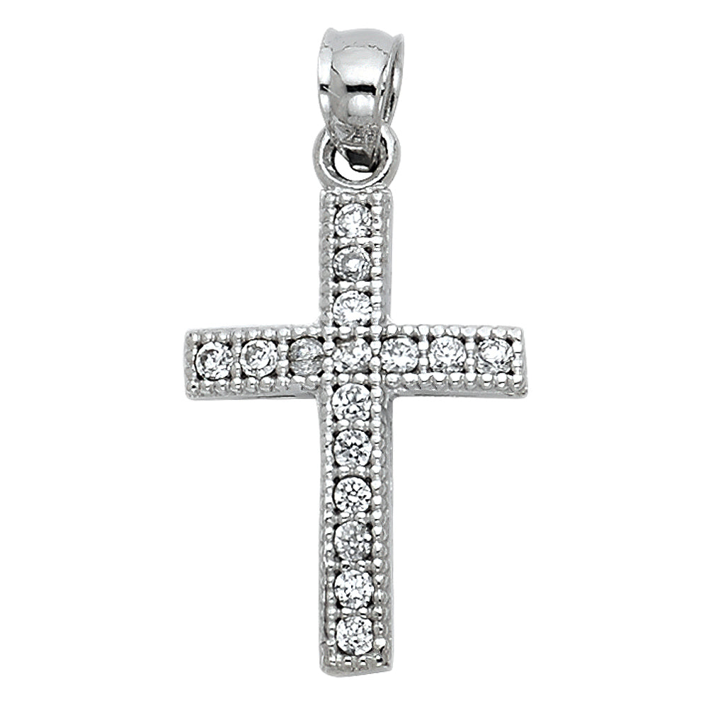 14K White Gold CZ Cross Pendant aprox 3/4" tall