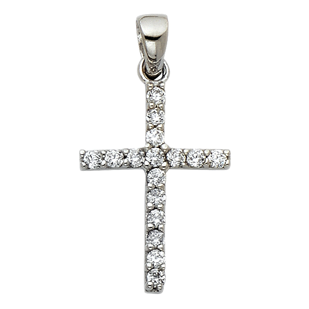 14K White Gold CZ Cross Pendant aprox 3/4" tall