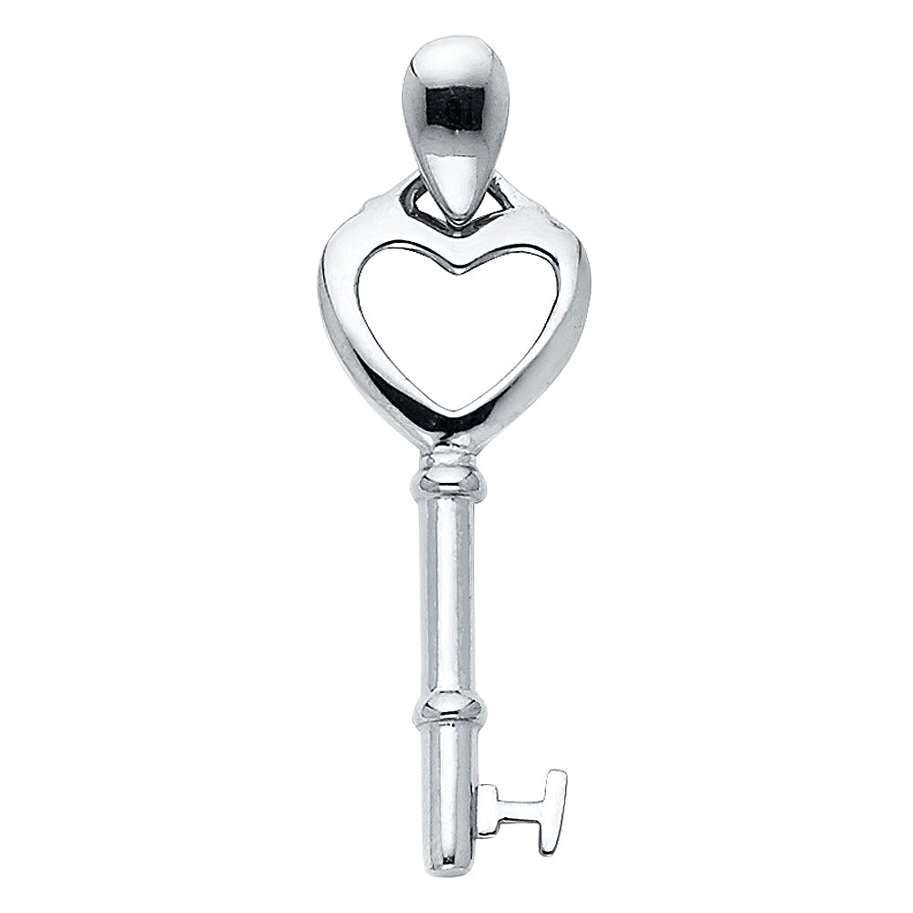 14K White Gold Heart Key Pendant