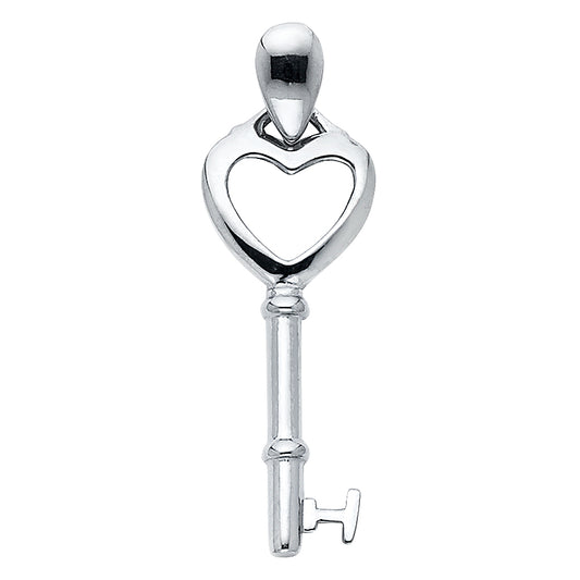 14K White Gold Heart Key Pendant