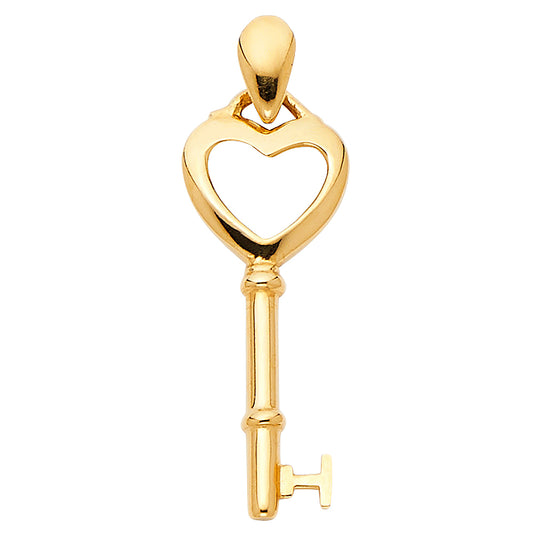 14K Yellow Gold Heart Top Key Design Pendant