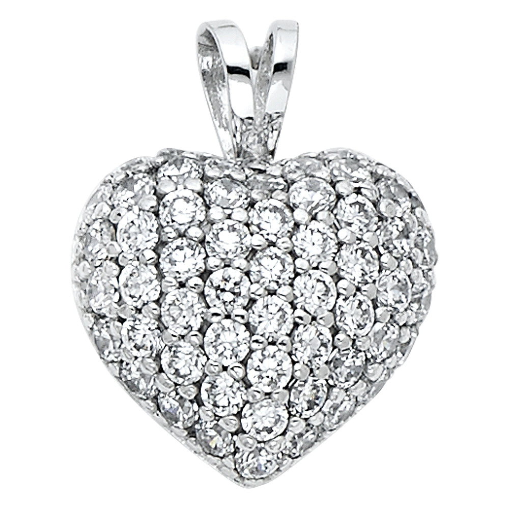 14K White Gold Pave Heart Design Pendant with Cubic Zirconia
