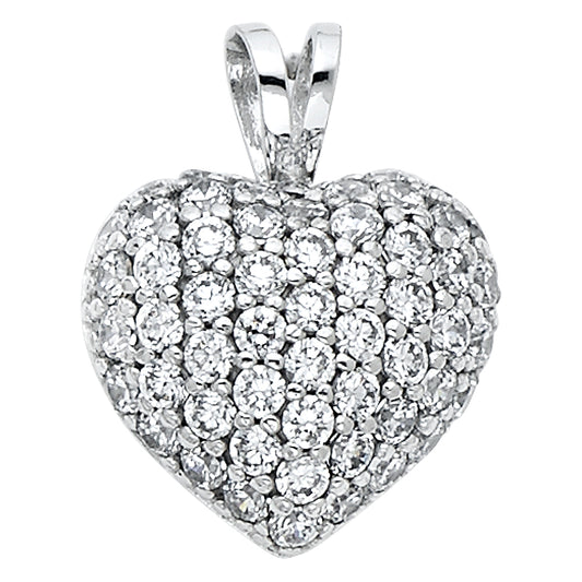 14K White Gold Pave Heart Design Pendant with Cubic Zirconia