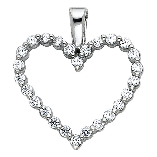 14K White Gold Open Heart Pendant with Cubic Zirconia