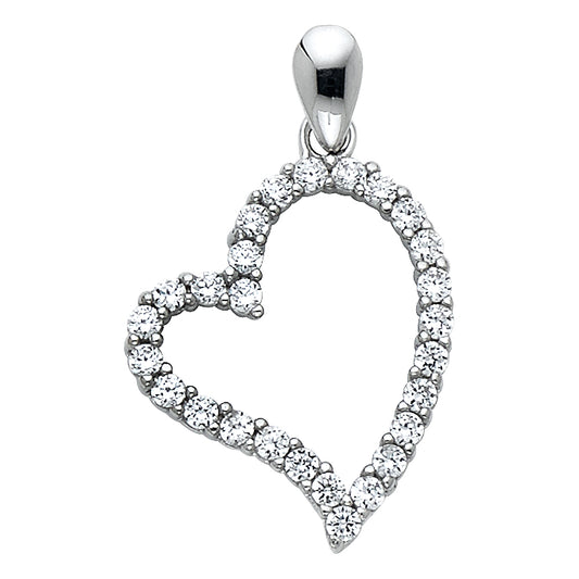 14K White Gold Heart Pendant accented with Cubic Zirconia