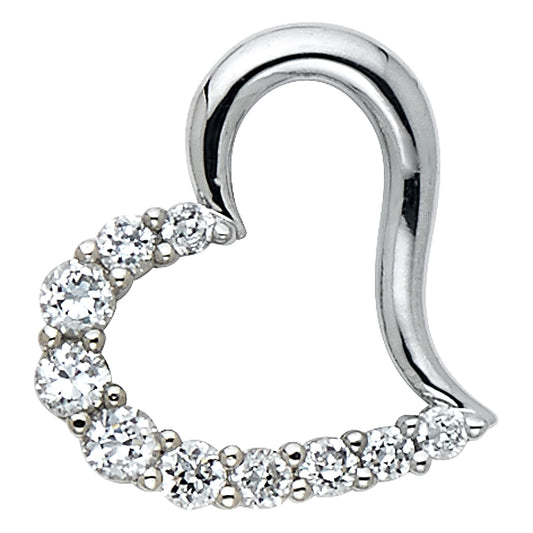 14K White Gold Open Heart Pendant accented with Cubic Zirconia