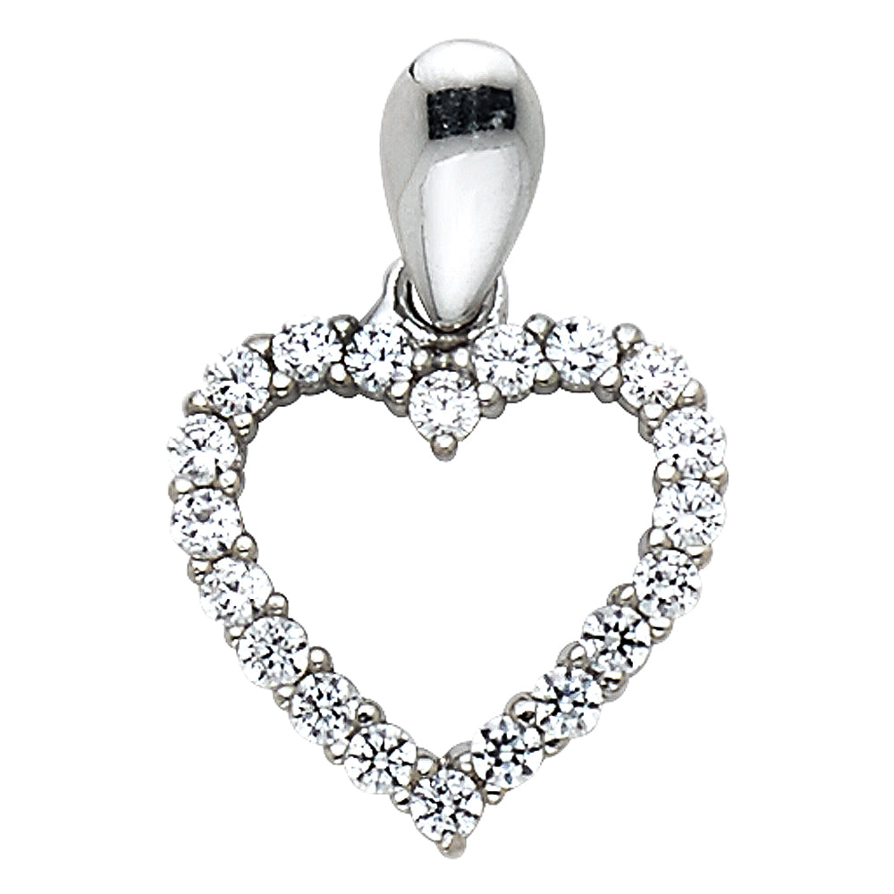 14K White Gold Classic Open Heart Pendant accented with Cubic Zirconia